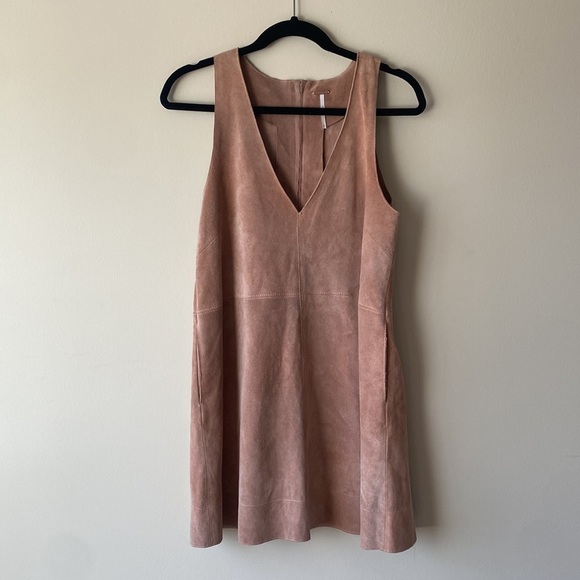 Free People Retro Love Suede Genuine Leather Mini Fit Flare Shift Dress size XS - Picture 7 of 14